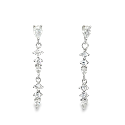 Sterling Silver Multi CZ Drop Earrings