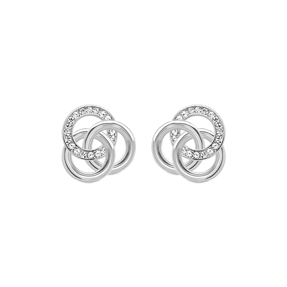 Sterling Silver CZ Three Circle Link Stud Earrings