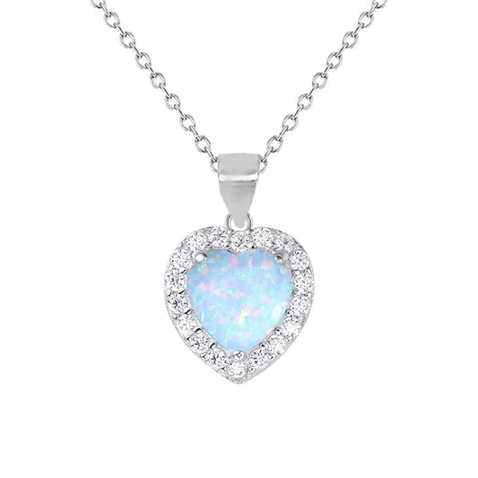 Sterling Silver CZ Heart Opal Pendant