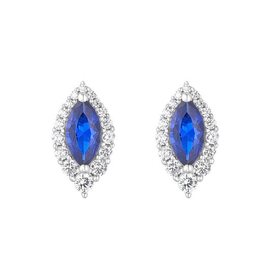 Sterling Silver Blue CZ Marquise Cluster Stud Earrings