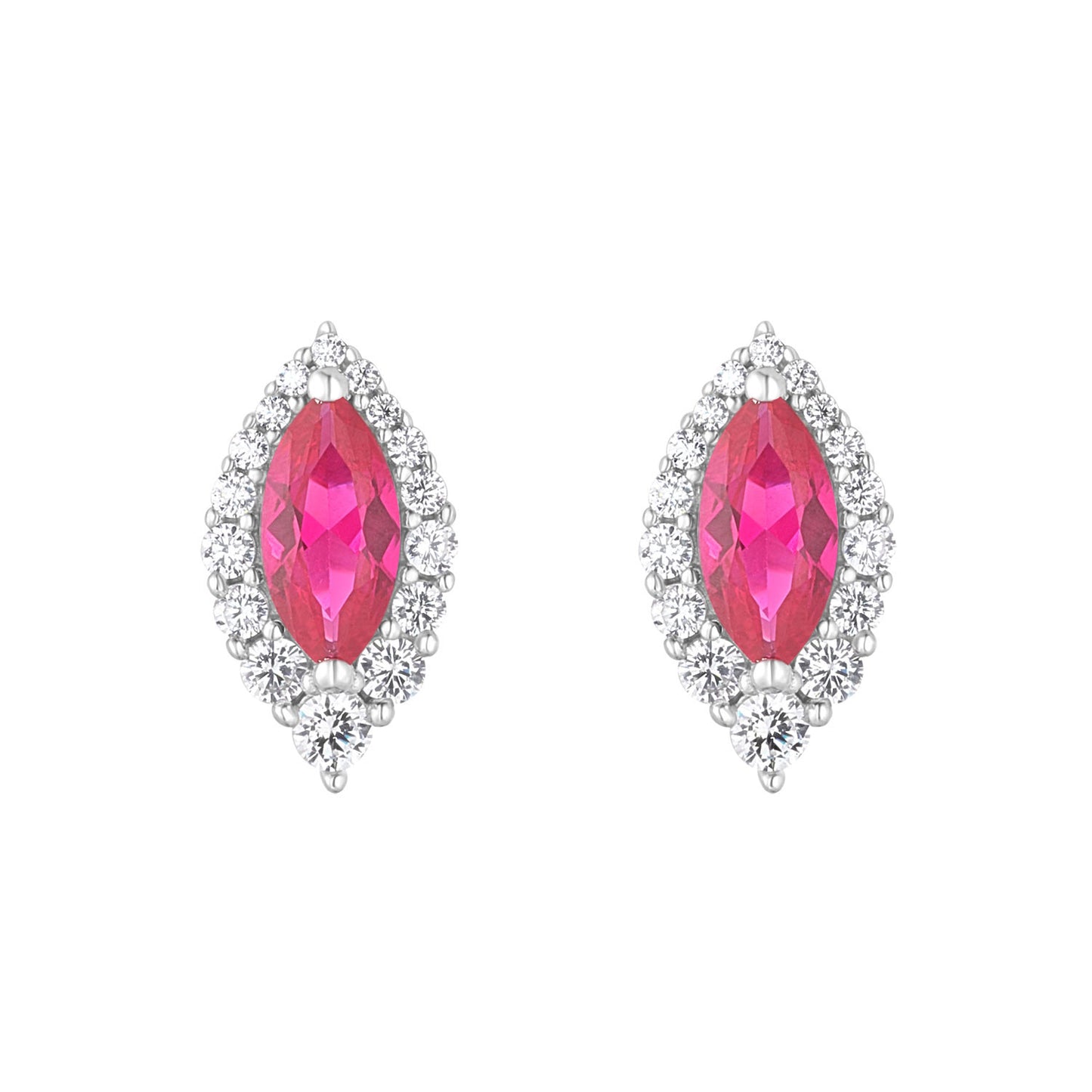 Sterling Silver Red CZ Marquise Cluster Stud Earrings