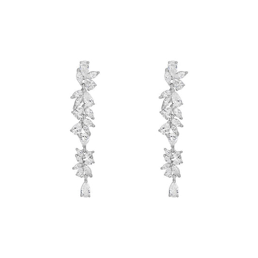 Sterling Silver Multi CZ Marquise & Pear Long Drop Earrings