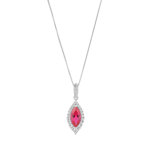 Sterling Silver CZ Red Marquise Halo Pendant