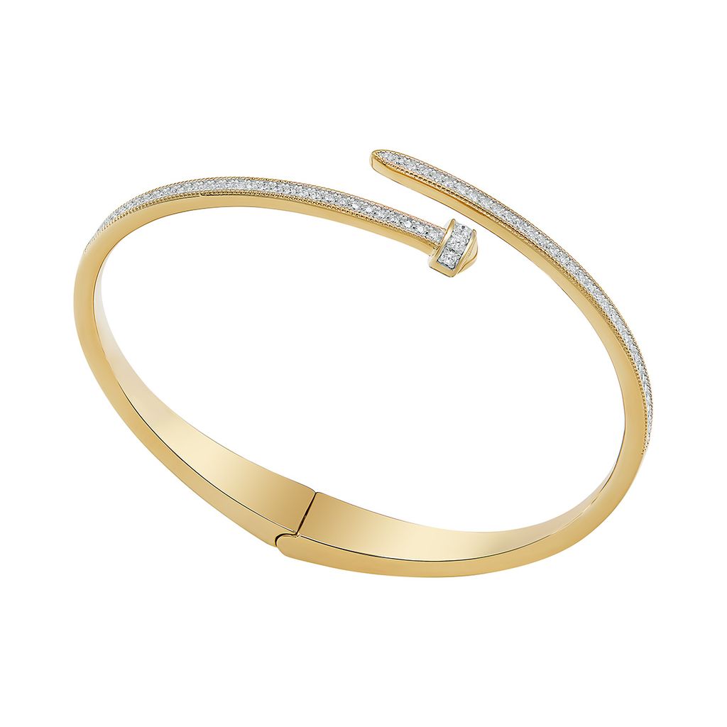 Sterling Silver Gold Plated CZ Nail Bangle
