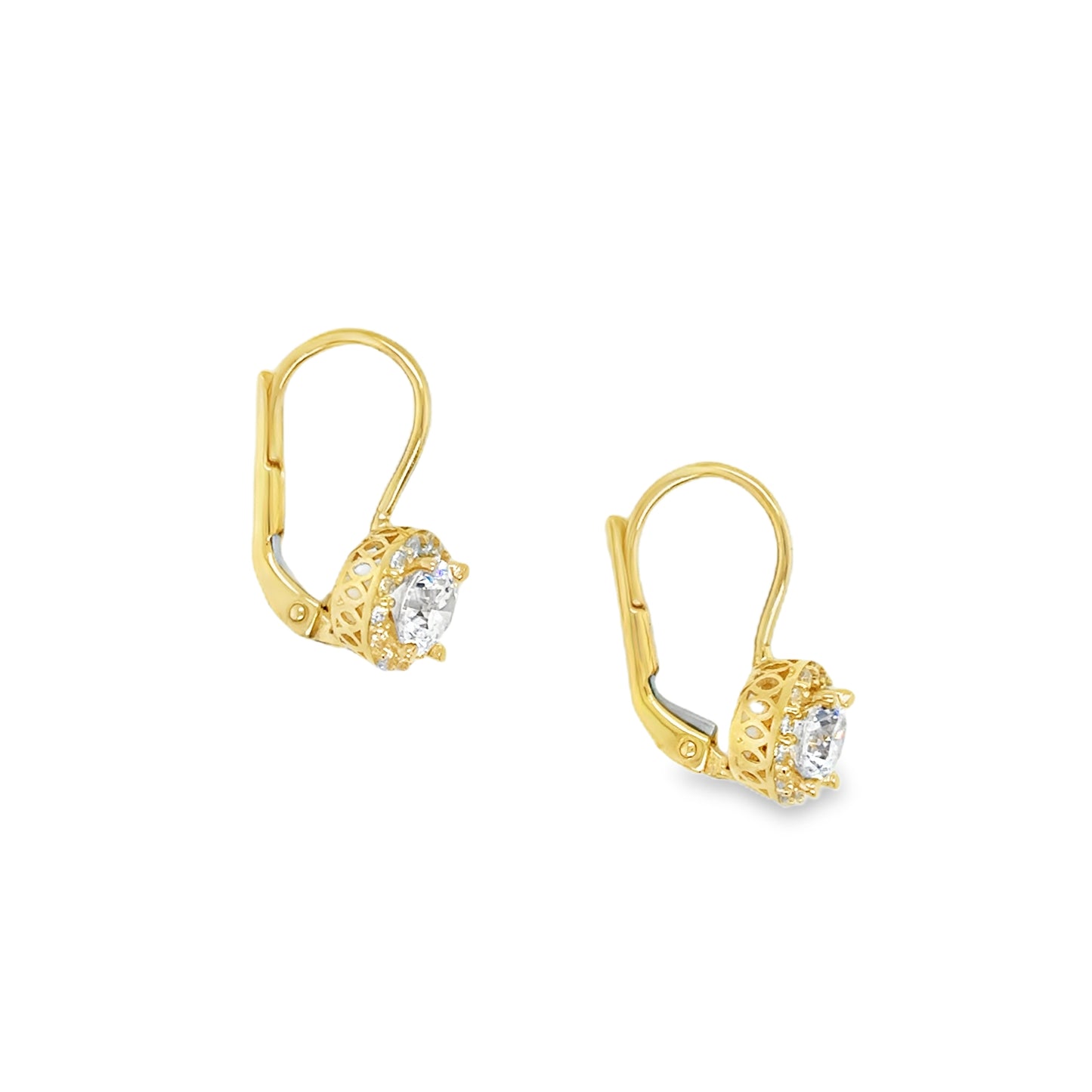 9ct Yellow Gold Round CZ Cluster German Wire Drop Earring