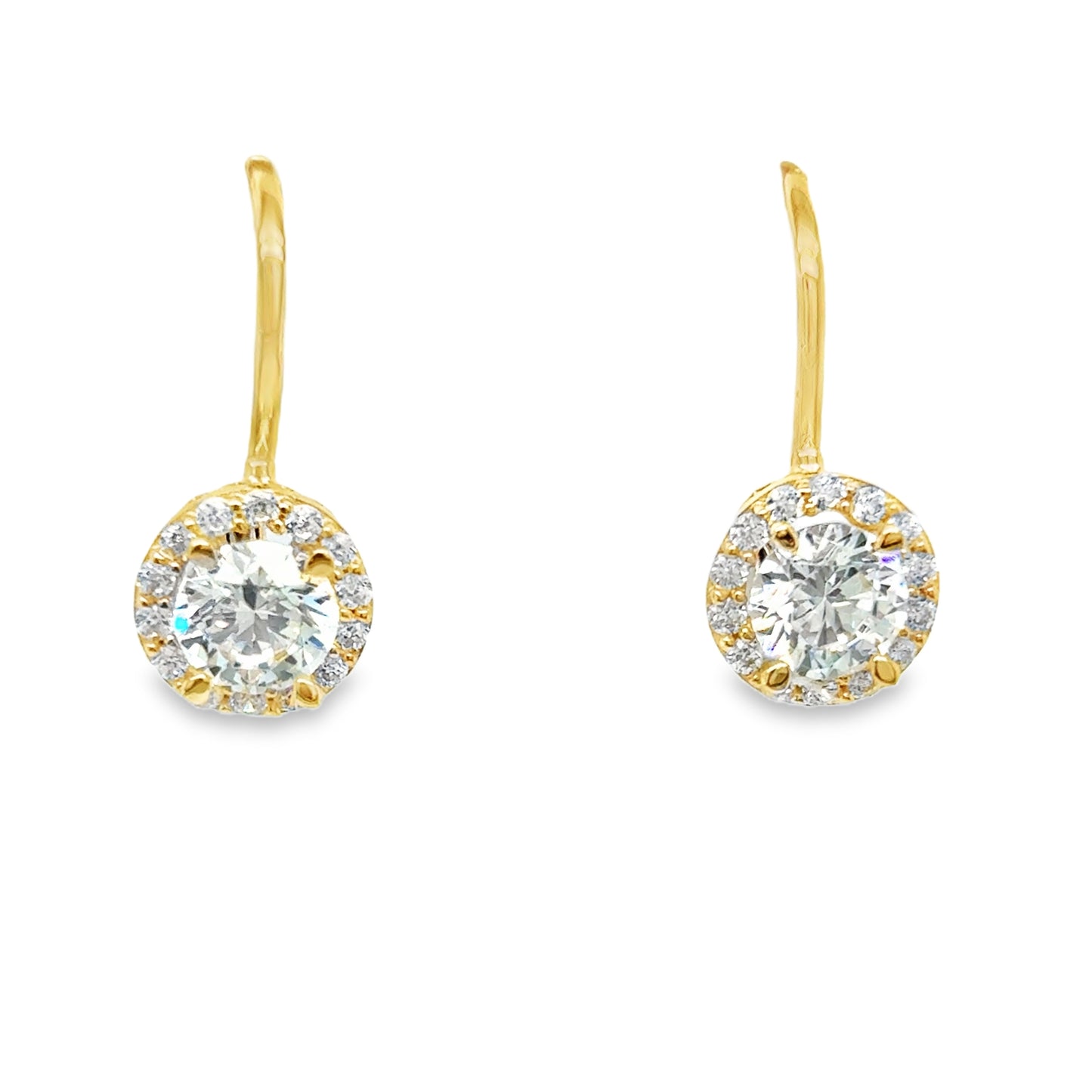 9ct Yellow Gold Round CZ Cluster German Wire Drop Earring