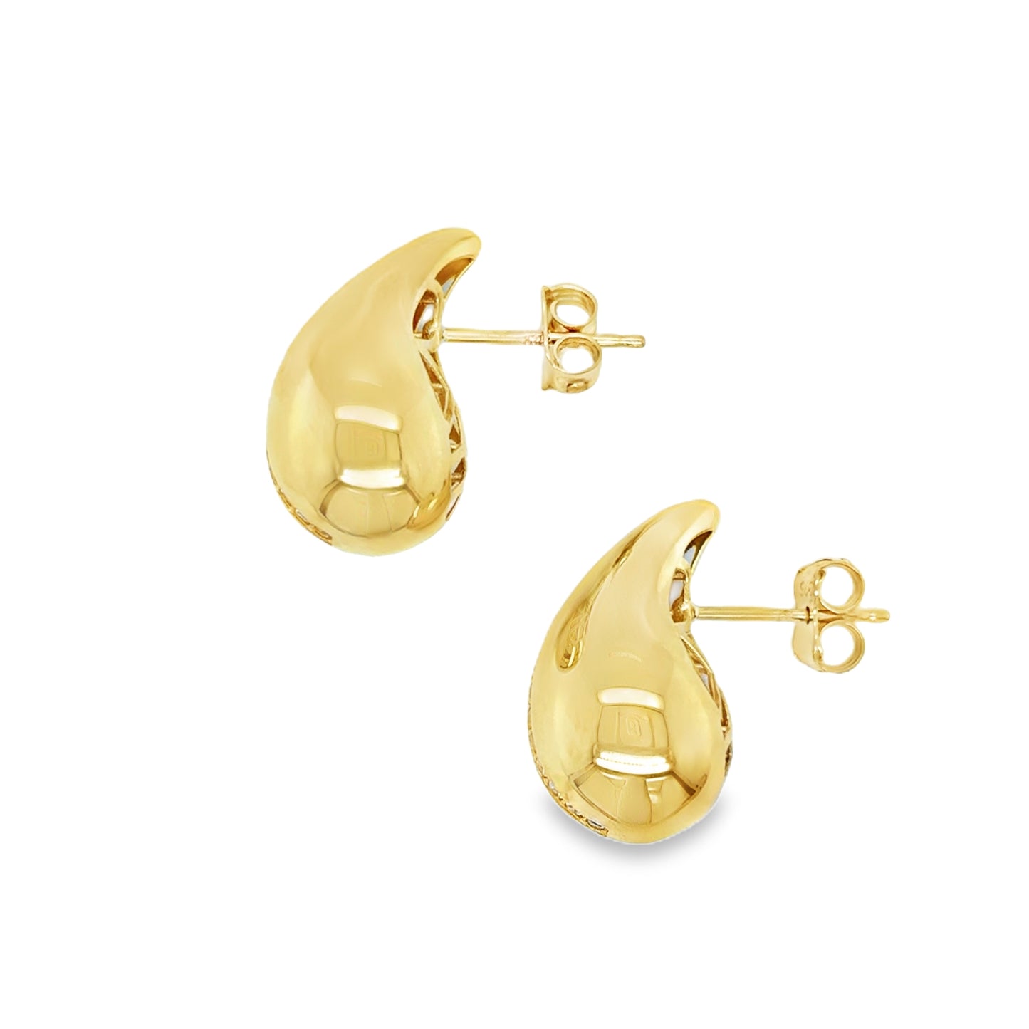 9ct Yellow Gold Bubble Teardrop Earring with CZ Detail