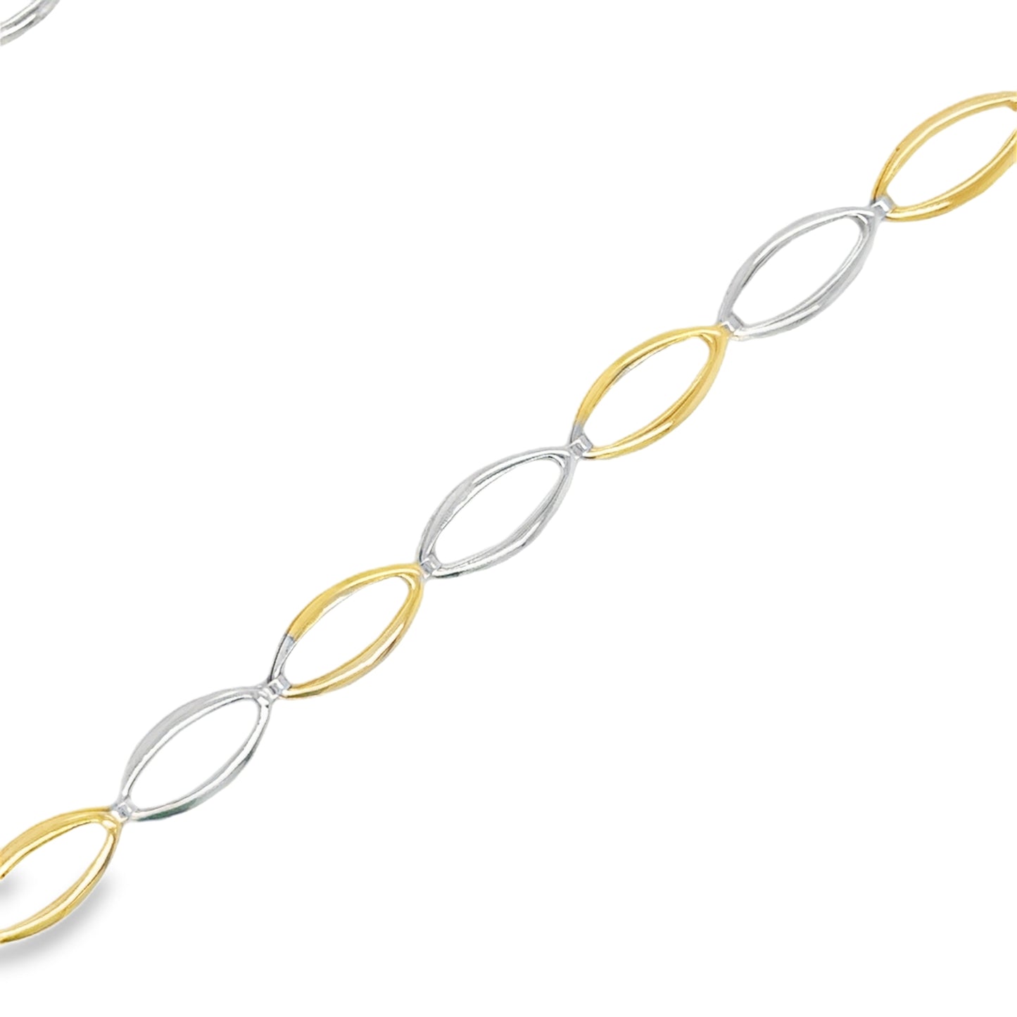 9ct Two Tone Gold Open Oval Link Bracelet