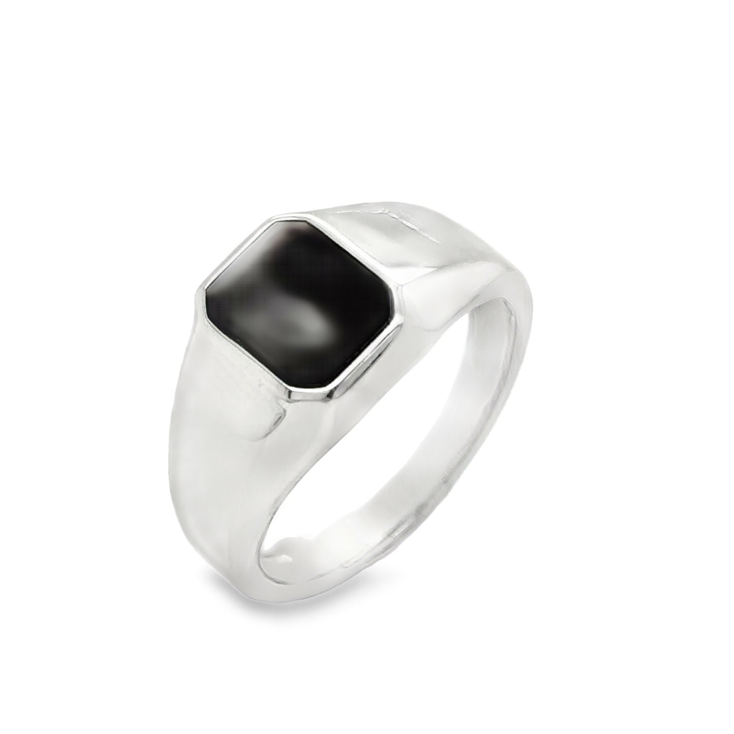 Sterling Silver Gents Black Stone Signet Ring