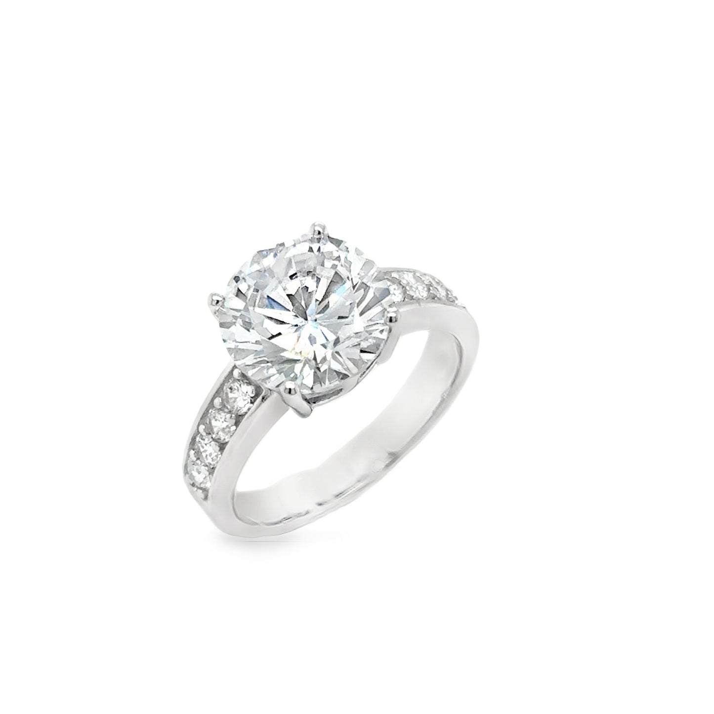Sterling Silver CZ Round Solitaire Ring With Channel Set Shoulders