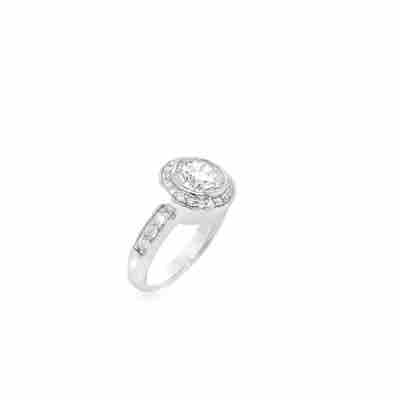 Sterling Silver CZ Round Bezel Set Ring With Halo & Stone Set Shoulders
