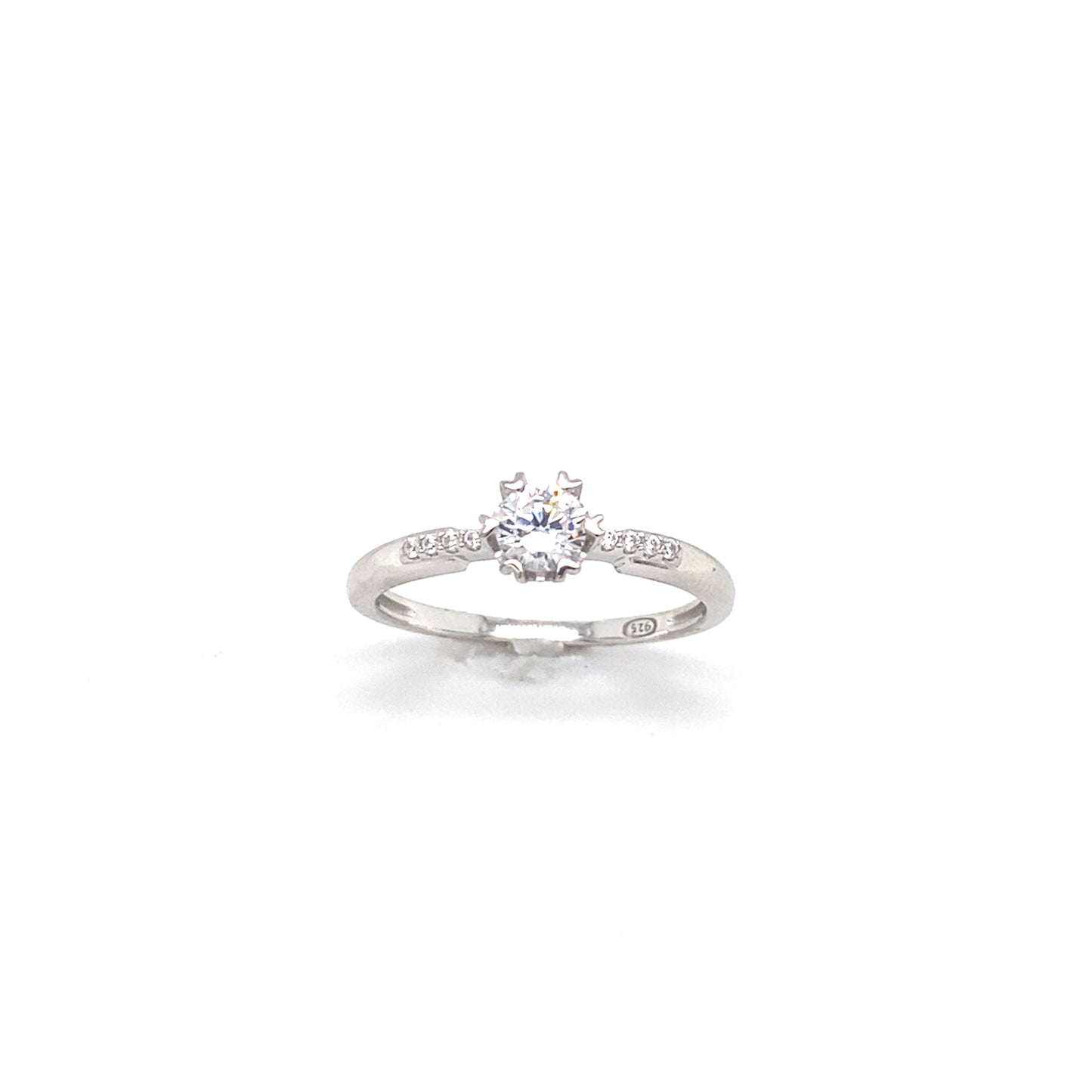 Sterling Silver CZ Round 6 Claw Solitaire With Shoulders