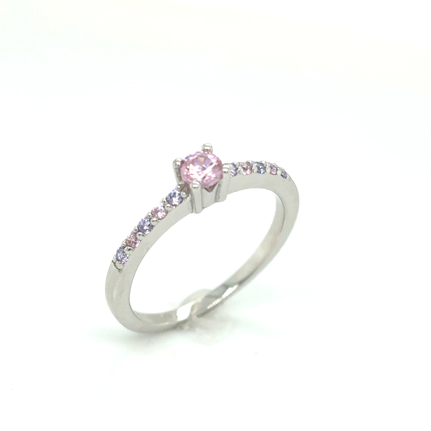 Sterling Silver CZ Pink & Purple Solitaire Ring With Shoulders