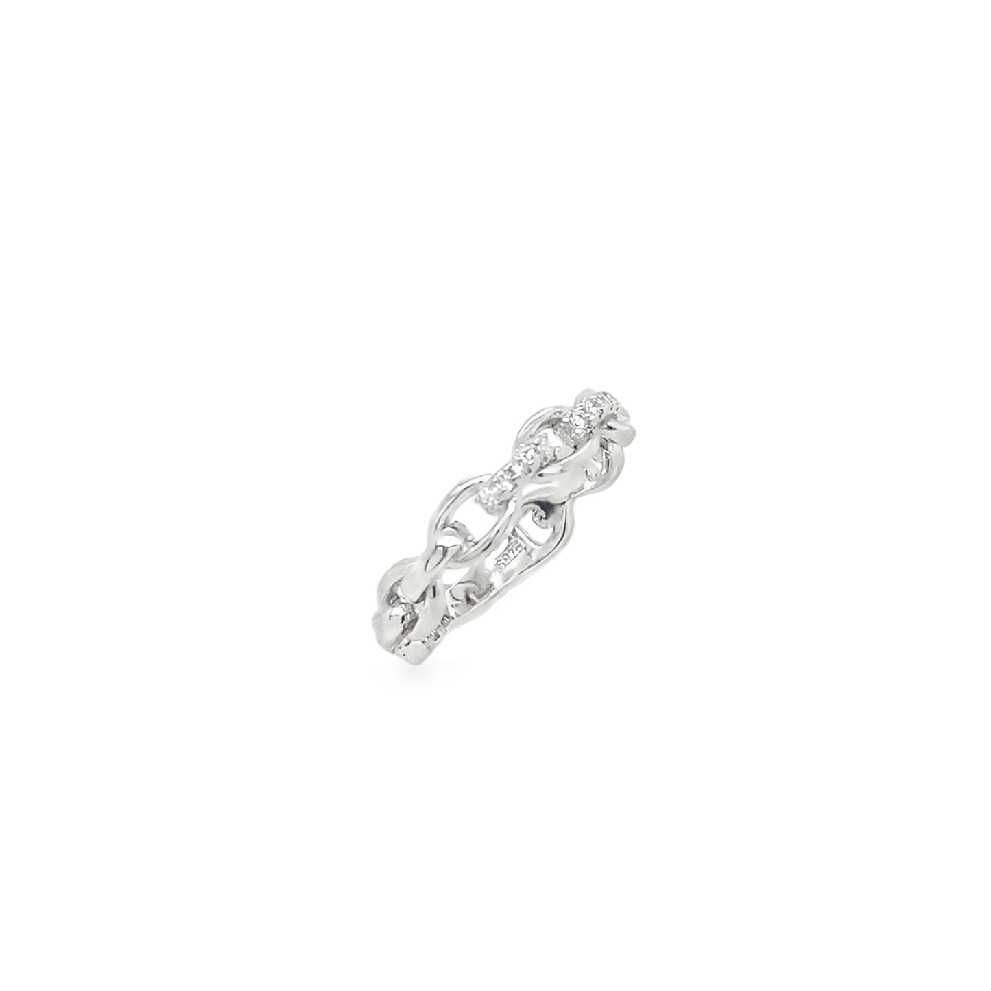 Sterling Silver CZ Chain Link Ring