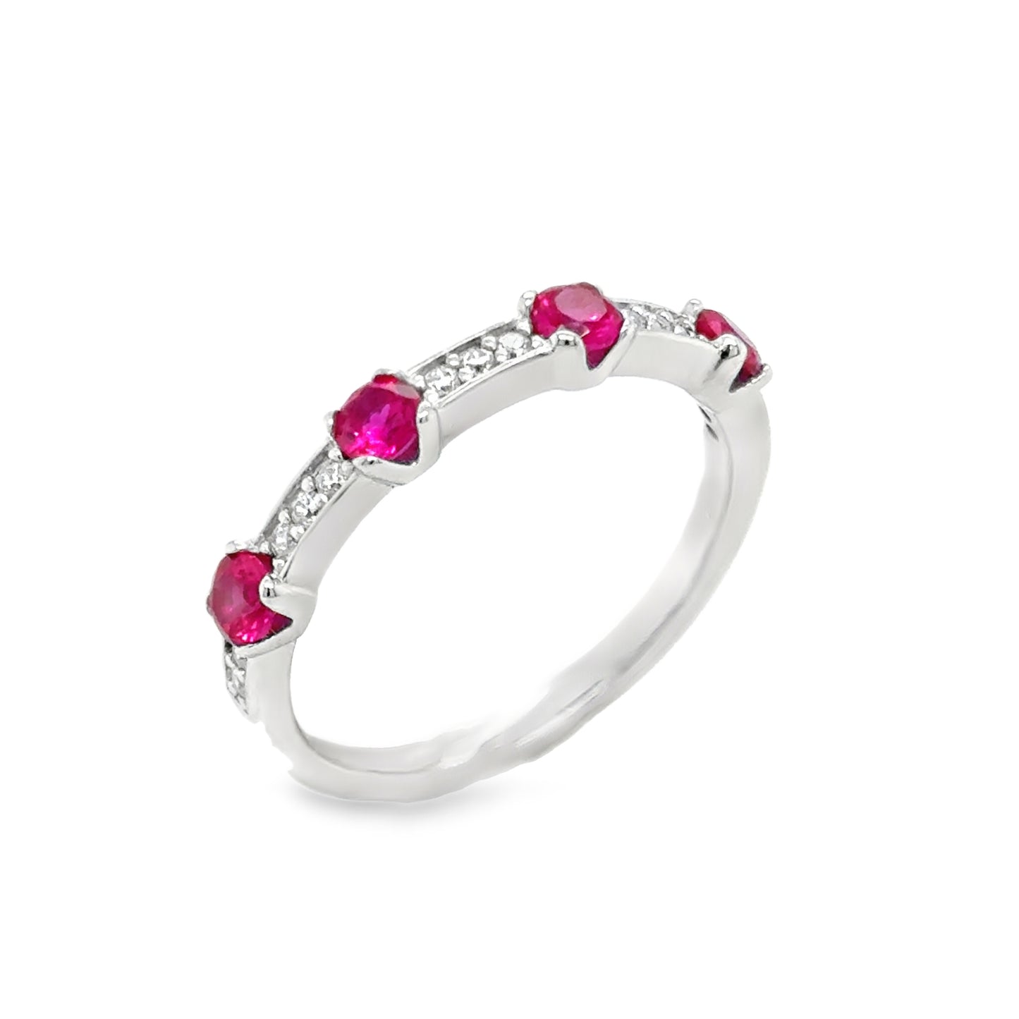 Sterling Silver CZ & Red Stone Eternity Ring