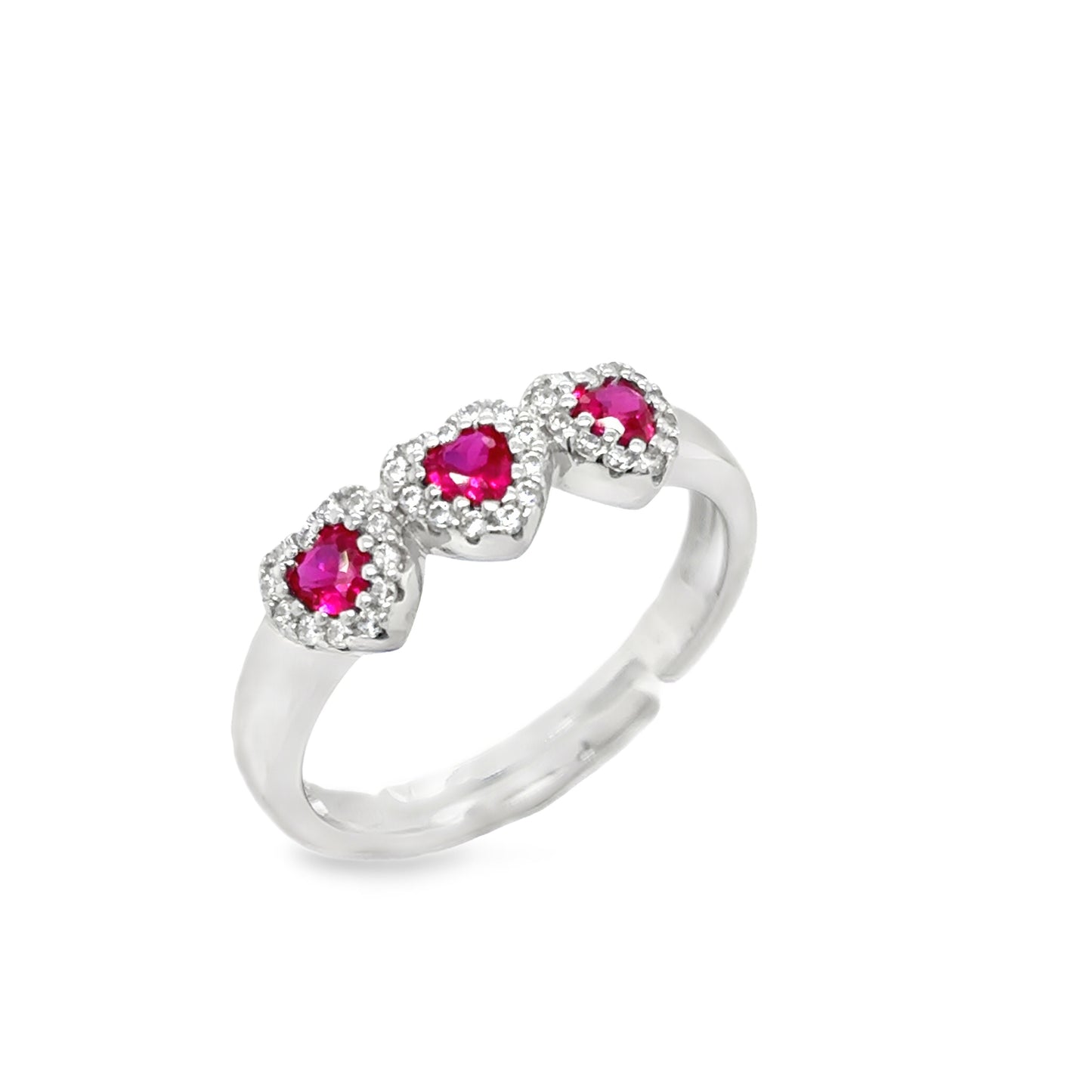 Sterling Silver CZ & Red Heart Halo Expandable Ring