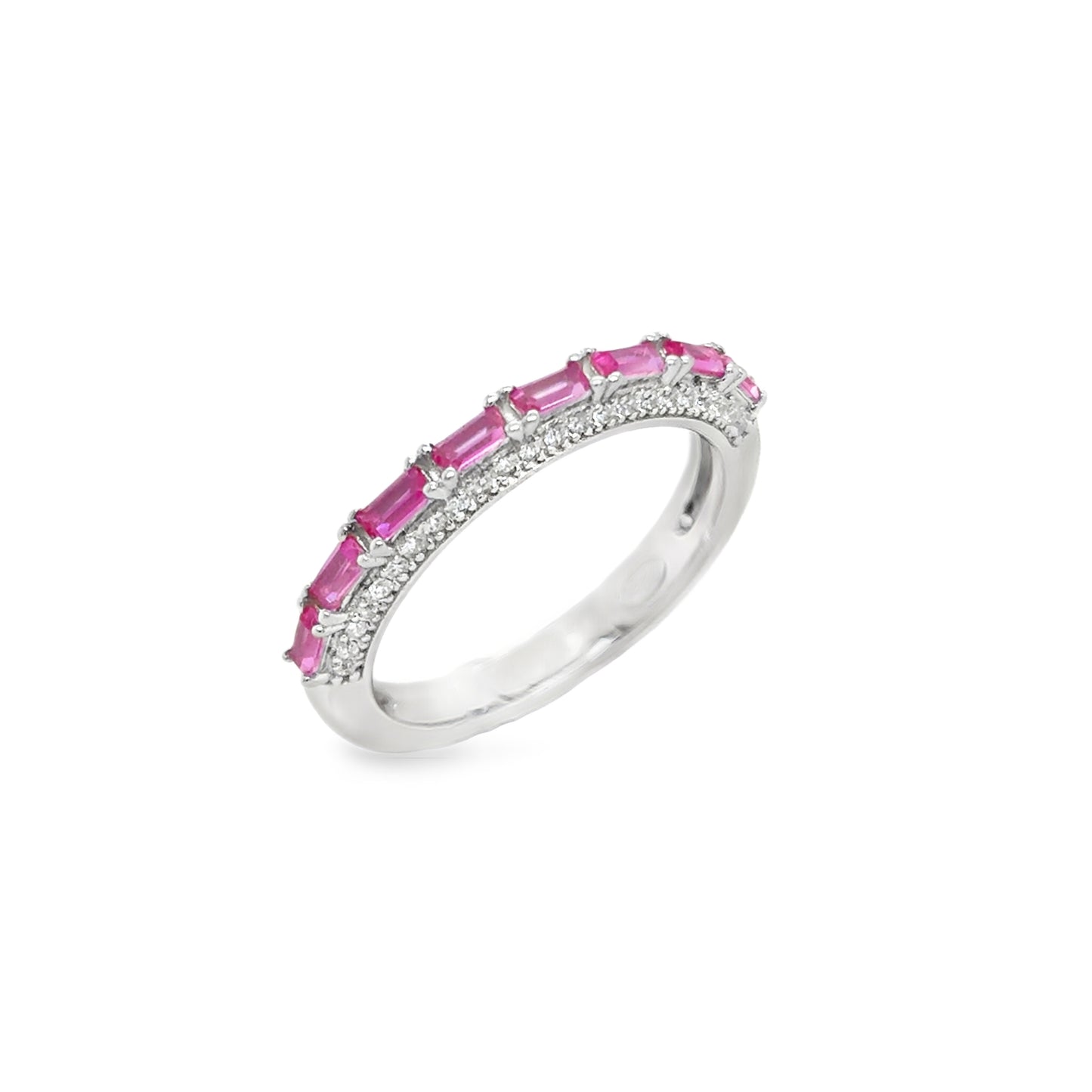 Sterling Silver CZ & Red Baguette Eternity Band