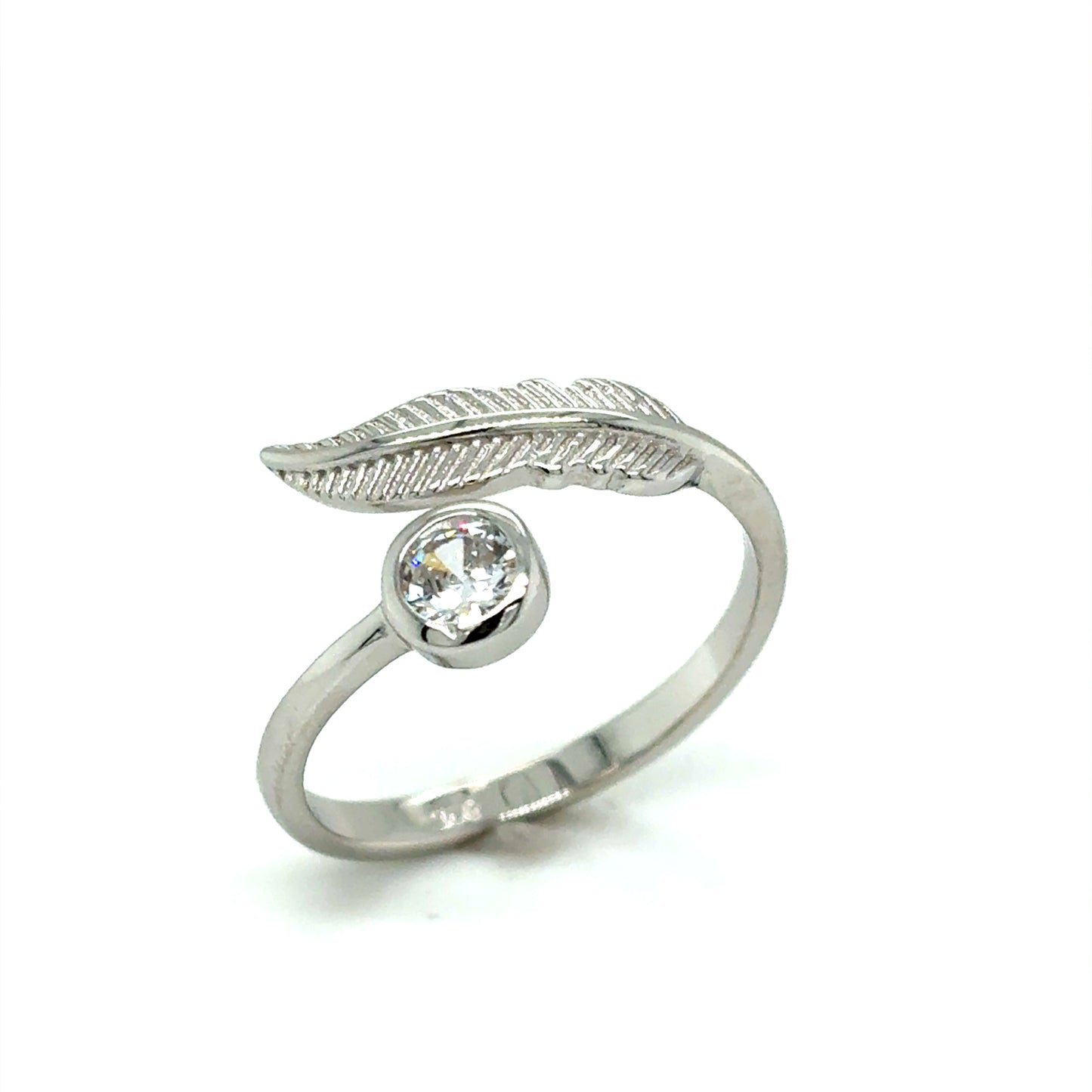 Sterling Silver Rubover CZ Feather Ring