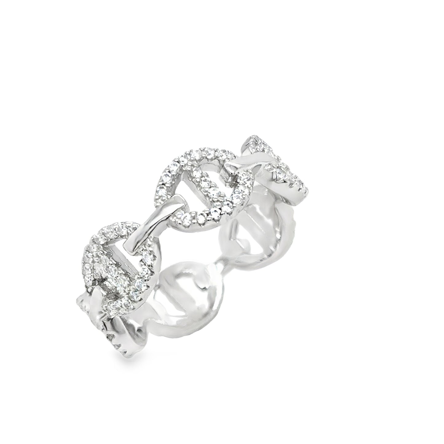 Sterling Silver CZ Anchor Link Ring