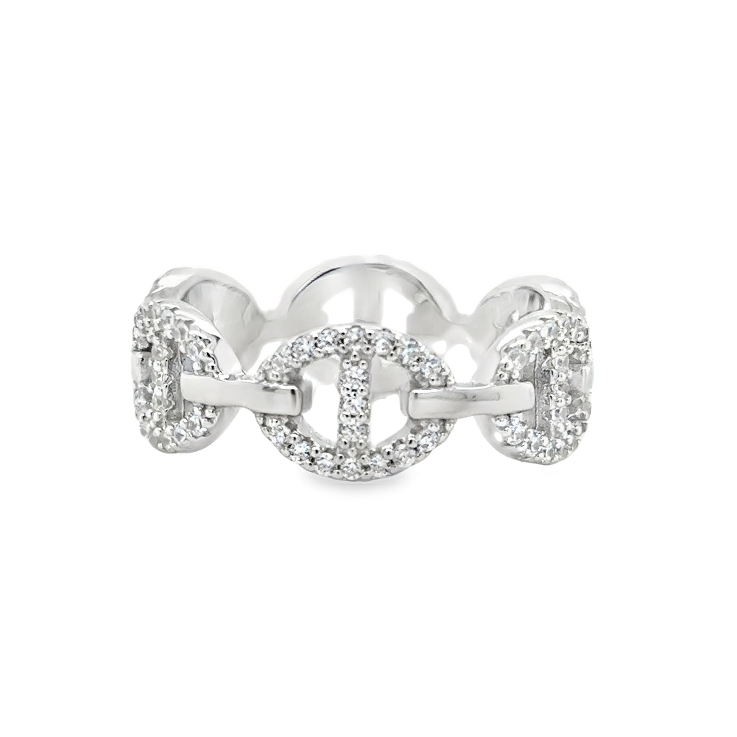 Sterling Silver CZ Anchor Link Ring