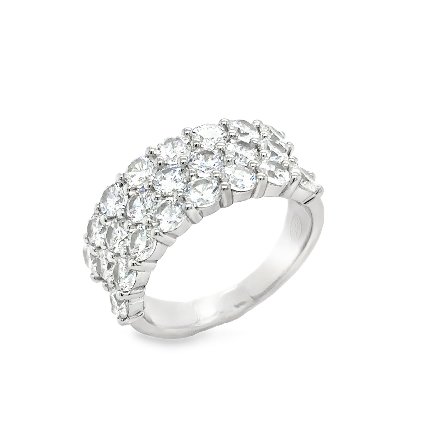 Sterling Silver CZ Round Wide Three Row Ring