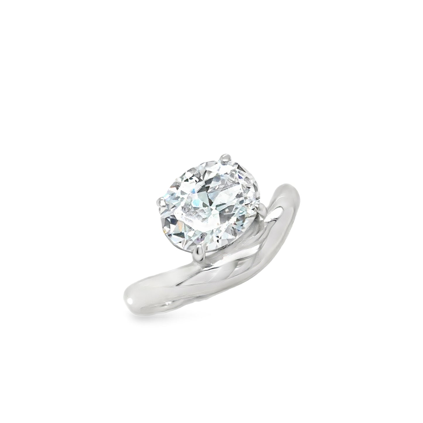 Sterling Silver CZ Oval Offset Wave Ring