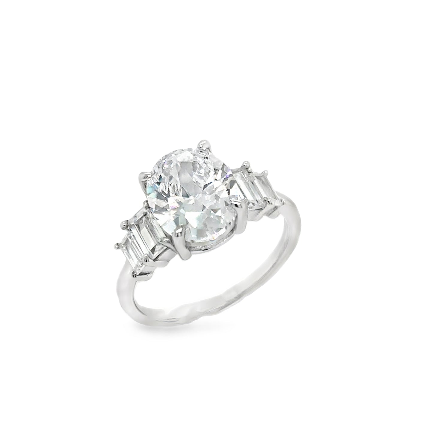 Sterling Silver CZ Oval With Step Shoulders