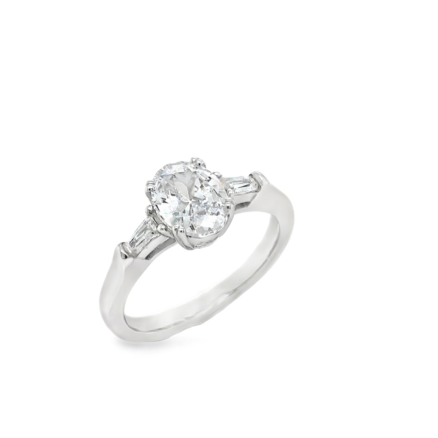 Sterling Silver Oval CZ Ring With Tapered CZ Shoulders