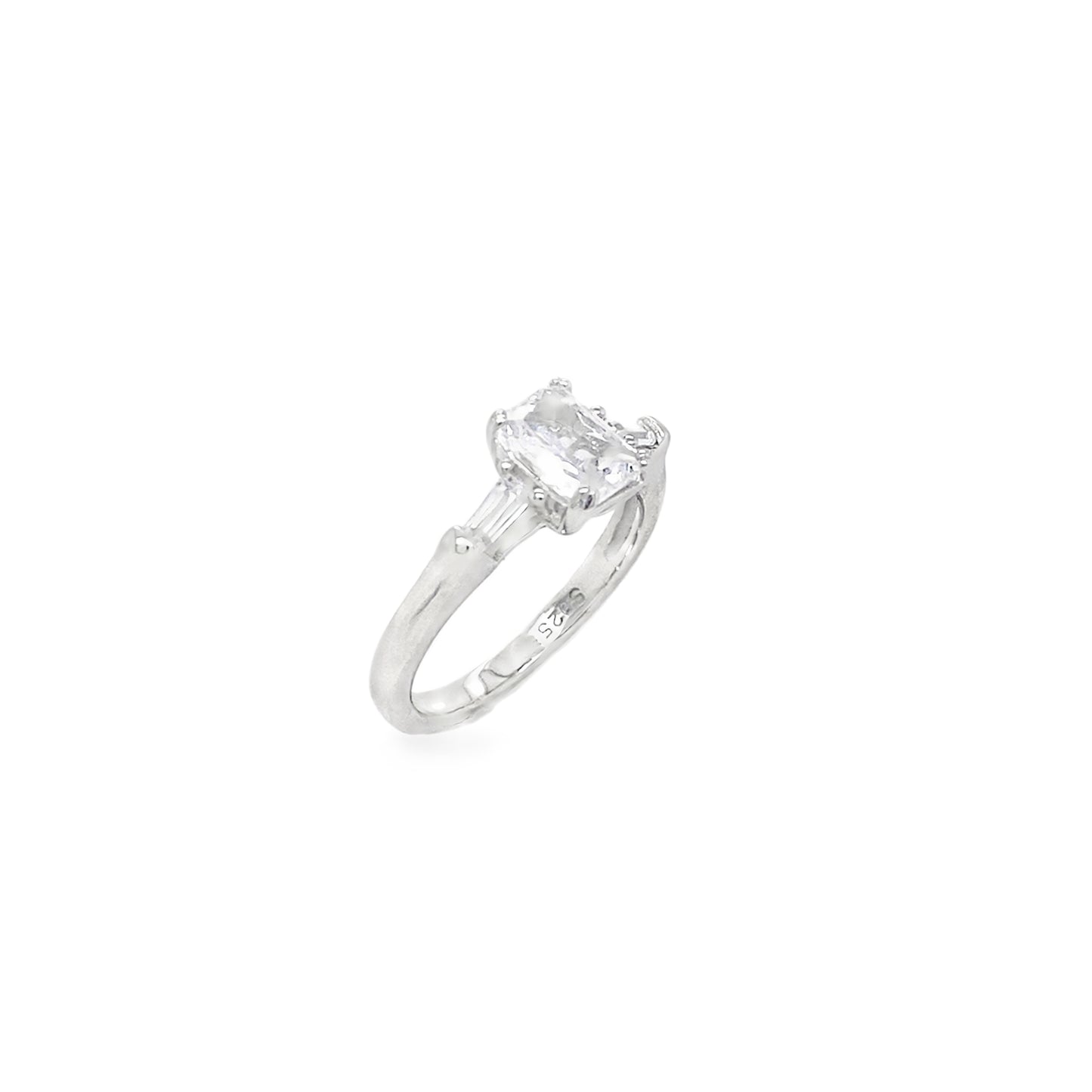 Sterling Silver Rectangular CZ Ring With Tapered CZ Shoulders