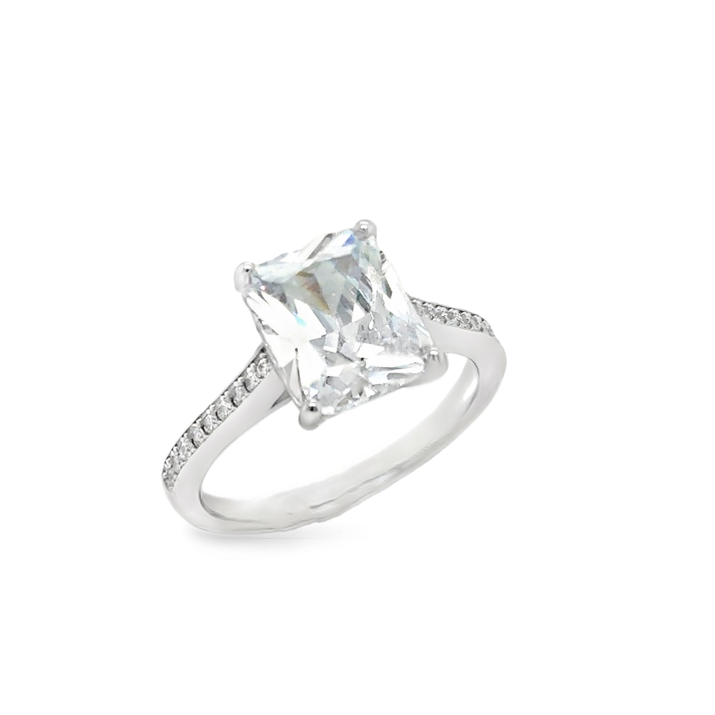 Sterling Silver Rectangular CZ Ring With CZ Shoulders