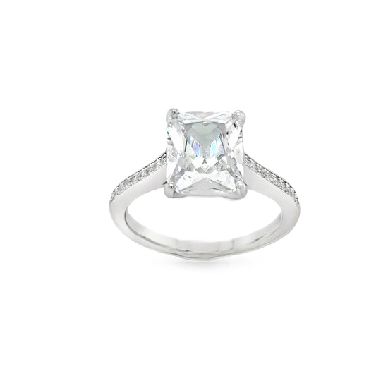Sterling Silver Rectangular CZ Ring With CZ Shoulders