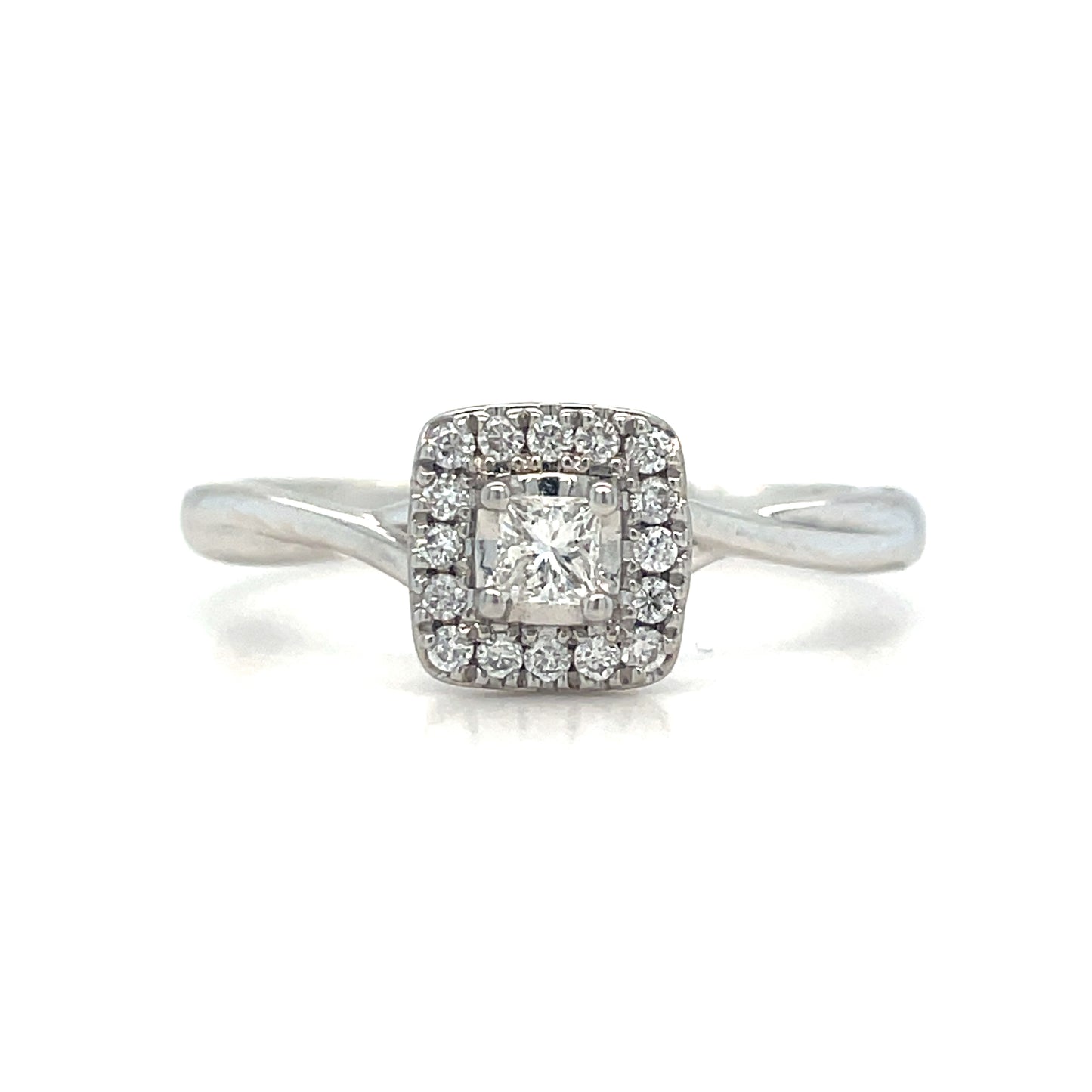 9ct White Gold Princess Cut Cluster Diamond Ring .20ct