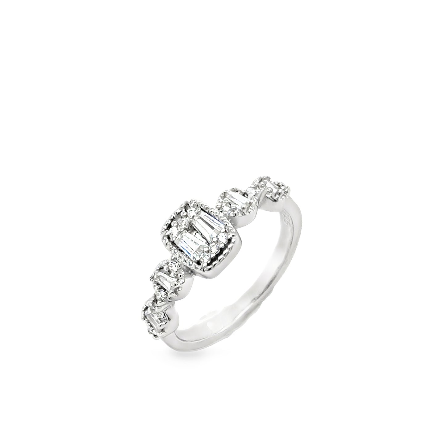 Sterling Silver Rectangular CZ Ring With Round CZ Shoulders