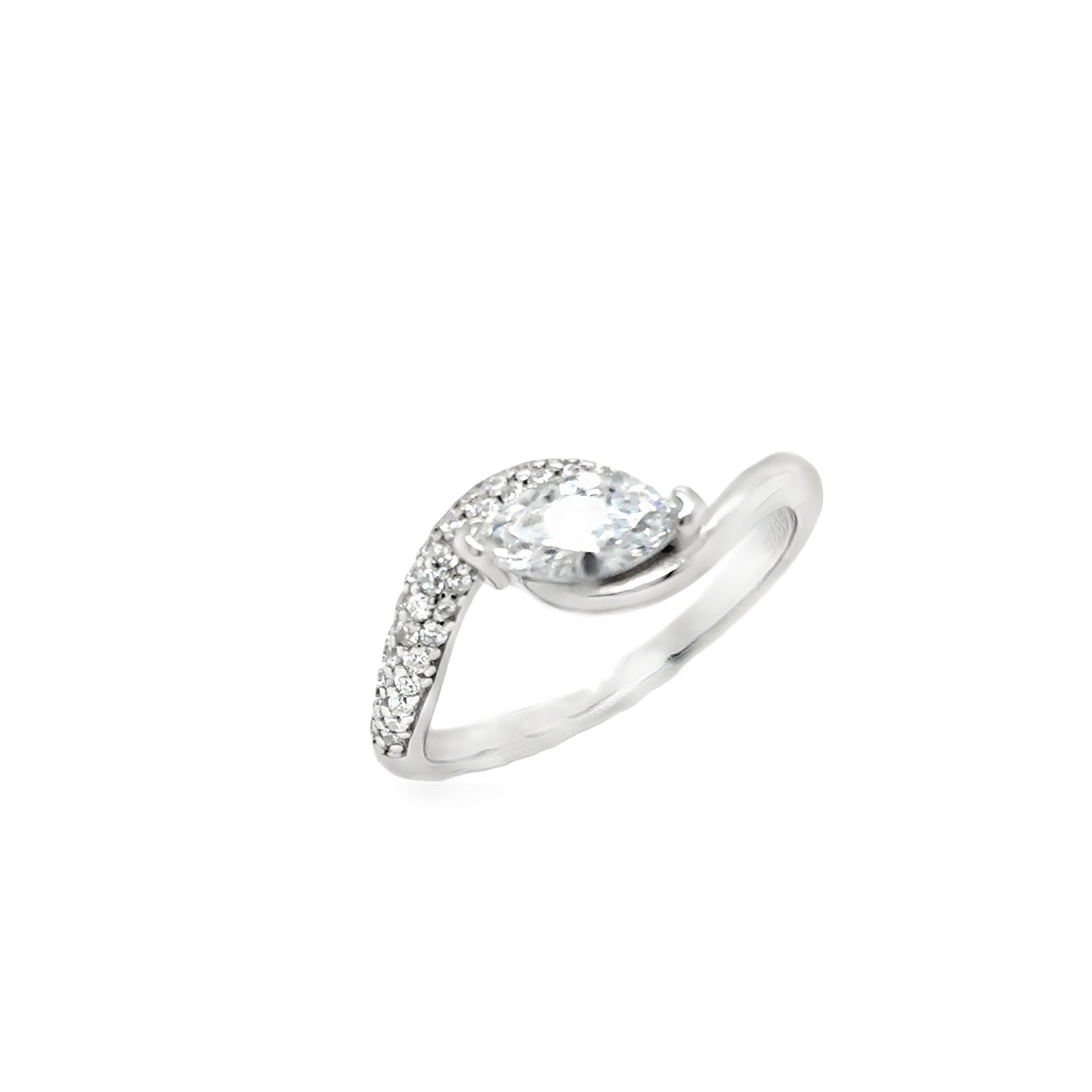 Sterling Silver CZ Marquise Twist Ring With CZ Shoulder