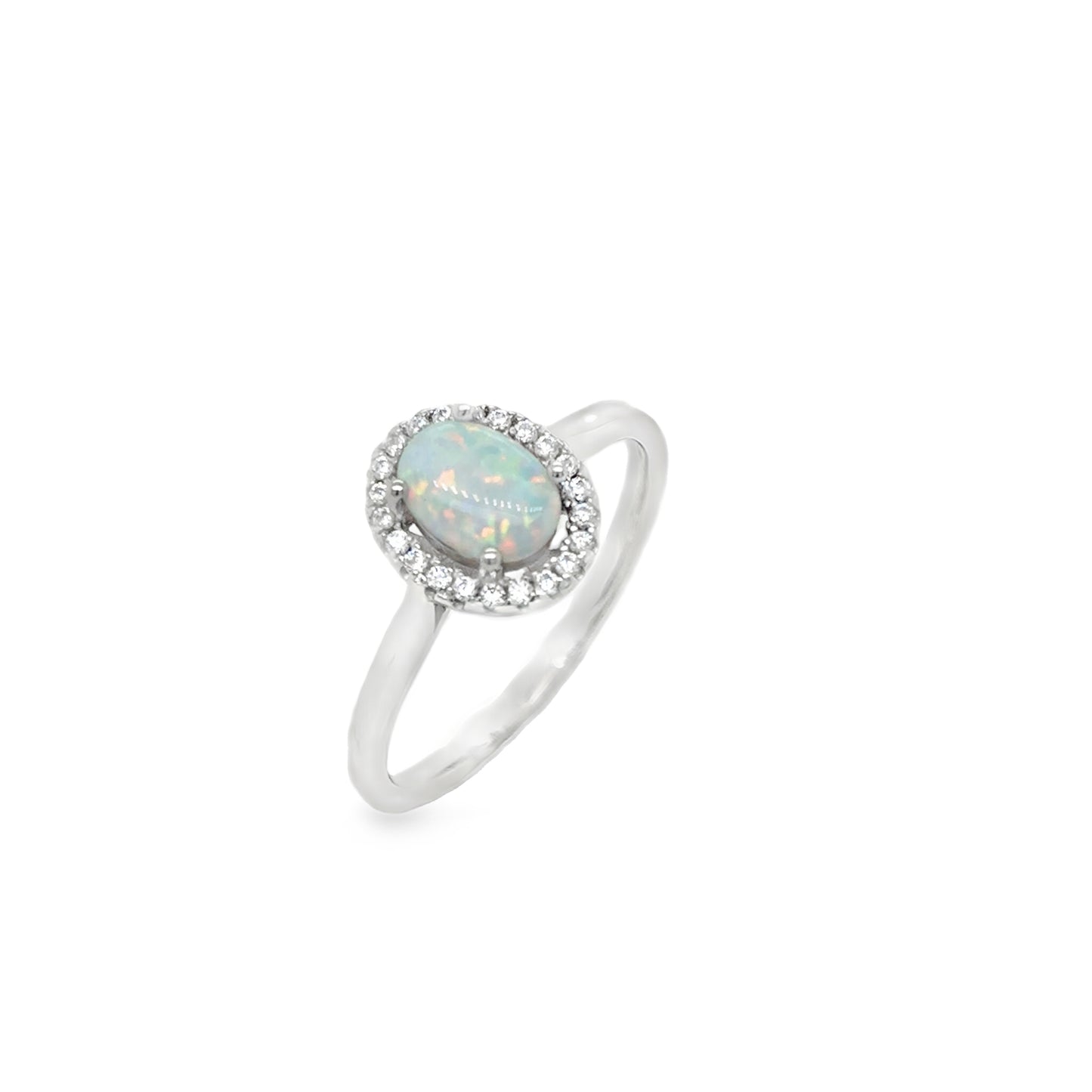 Sterling Silver Opal Oval Halo Ring