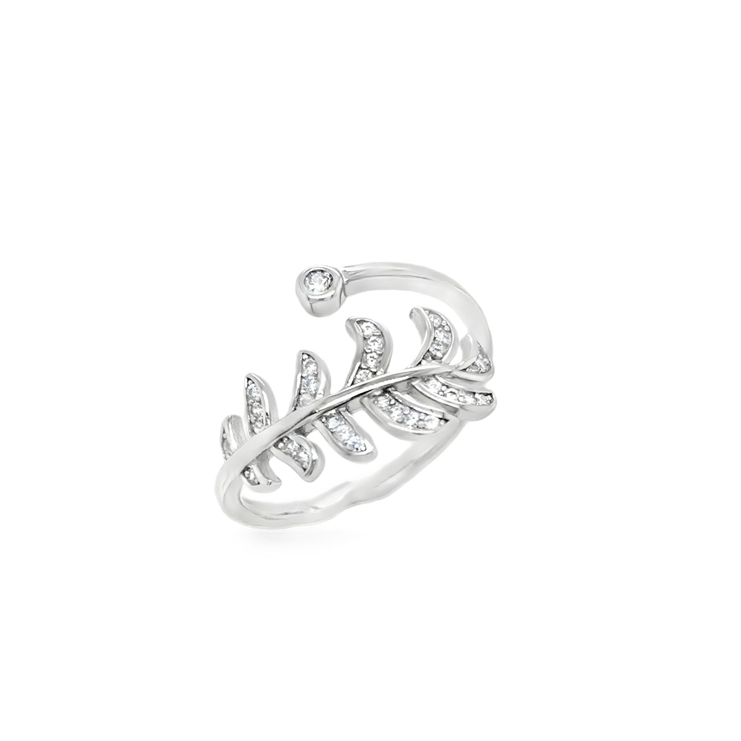 Sterling Silver CZ Leaf Ring