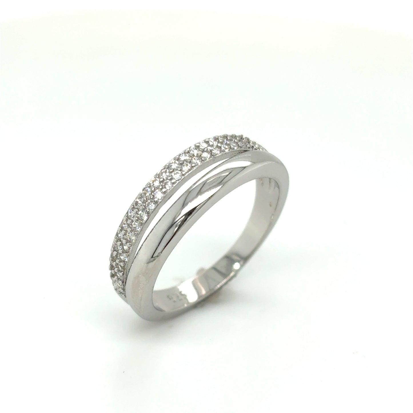 Sterling Silver CZ & Polished Split Band Ring