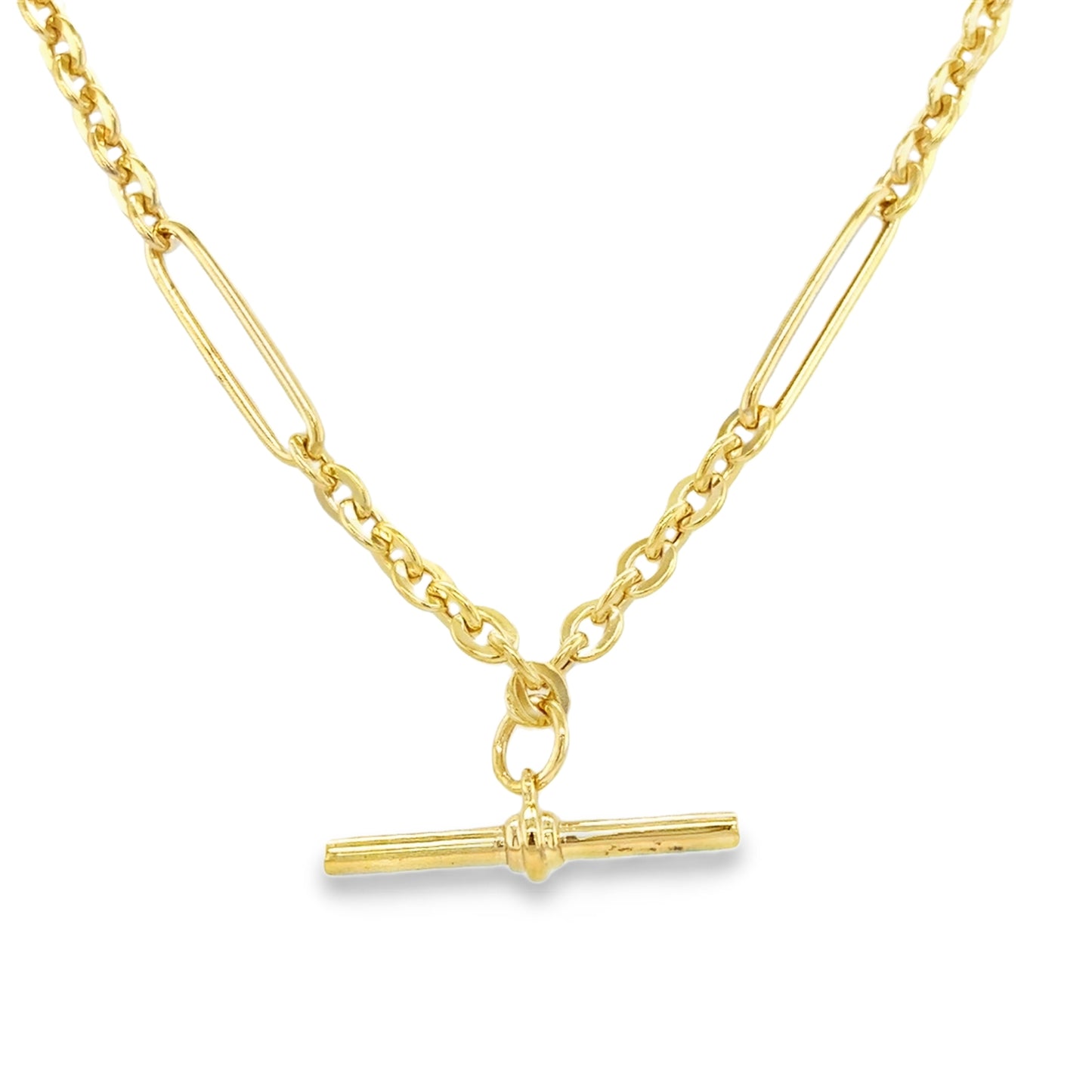 9ct Yellow Gold Open Oval Link Necklet with T-Bar