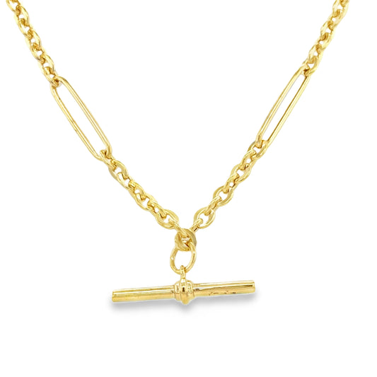 9ct Yellow Gold Open Oval Link Necklet with T-Bar