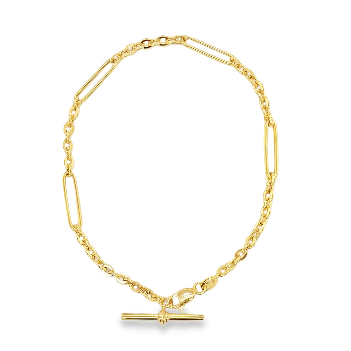 9ct Yellow Gold Open Oval Link Bracelet with T-Bar