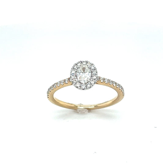 14ct Oval Solitaire Halo Diamond Ring With Diamond Shoulders .35