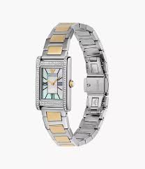 Ladies Two Tone Armani Genni Square Mother Of Pearl Dial With CZ Bezel