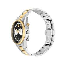 Gents Armani Two Tone Racer Chronograph Watch With Black Dial