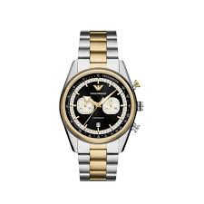 Gents Armani Two Tone Racer Chronograph Watch With Black Dial