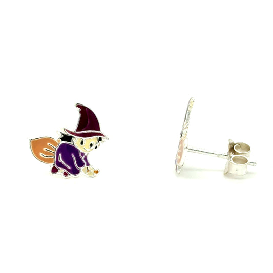 Sterling Silver Kids Enamel Witch Earrings