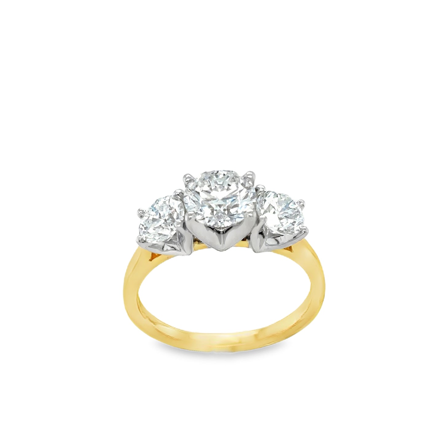 18ct 3 Stone Round Brilliant Graduated Cultured Diamond Ring 2.00ct