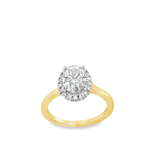 18ct Oval Cut Cultured Diamond Ring With Halo 1.65ct