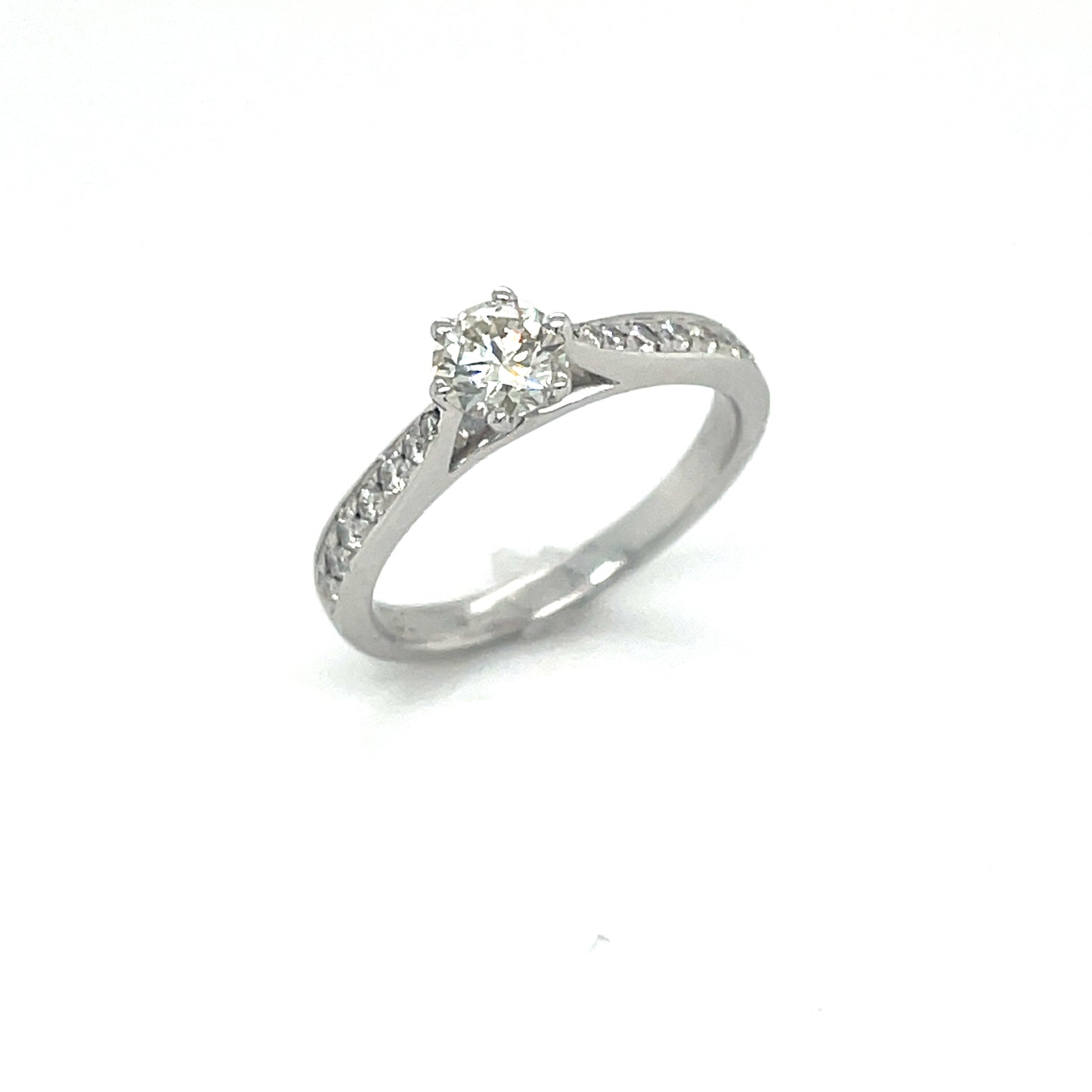 18ct White Gold Solitaire Diamond Shoulders .56ct Diamond Ring