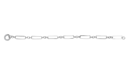 Sterling Silver Long Open Link Bracelet With CZ Circle Clasp