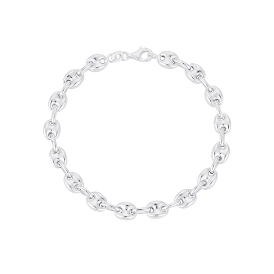Sterling Silver Polished Coffee Bean Link Bracelet